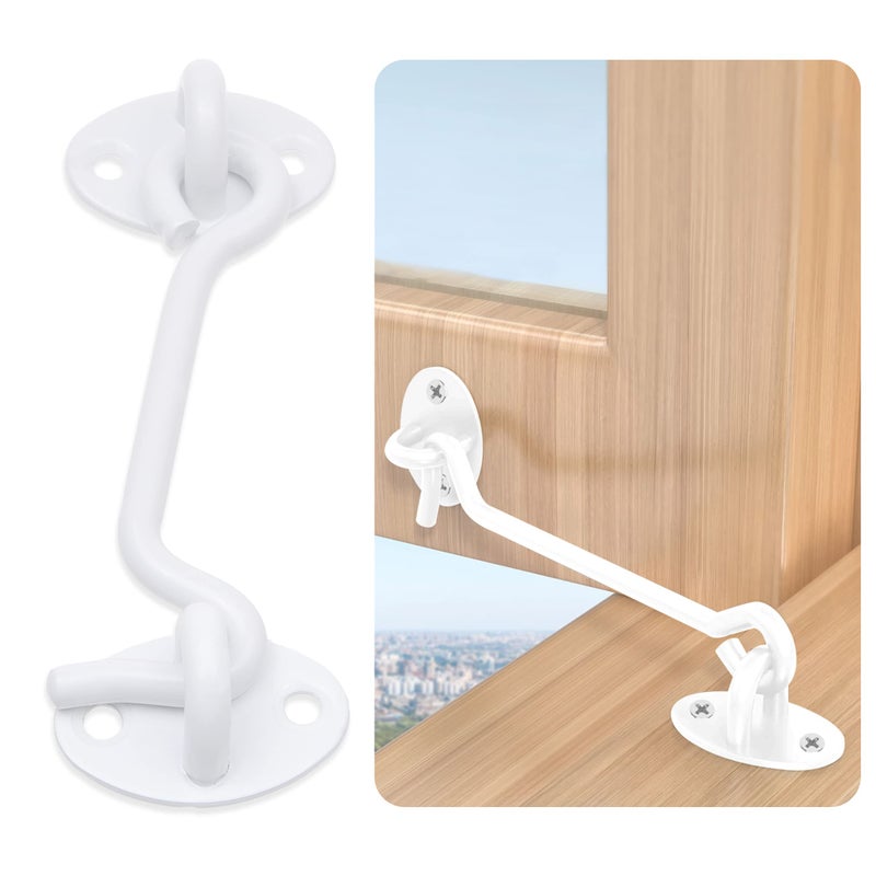 ECO-FUSED 4-inch Heavy Duty Hook and Eye Latch - 2X Barn Door Lock (White)  8X Mounting Screws - Powder Coated Stainless Steel Hooks for Door  Windows  Sheds  Fences  Gates  Closets  Cabinets - Image 4